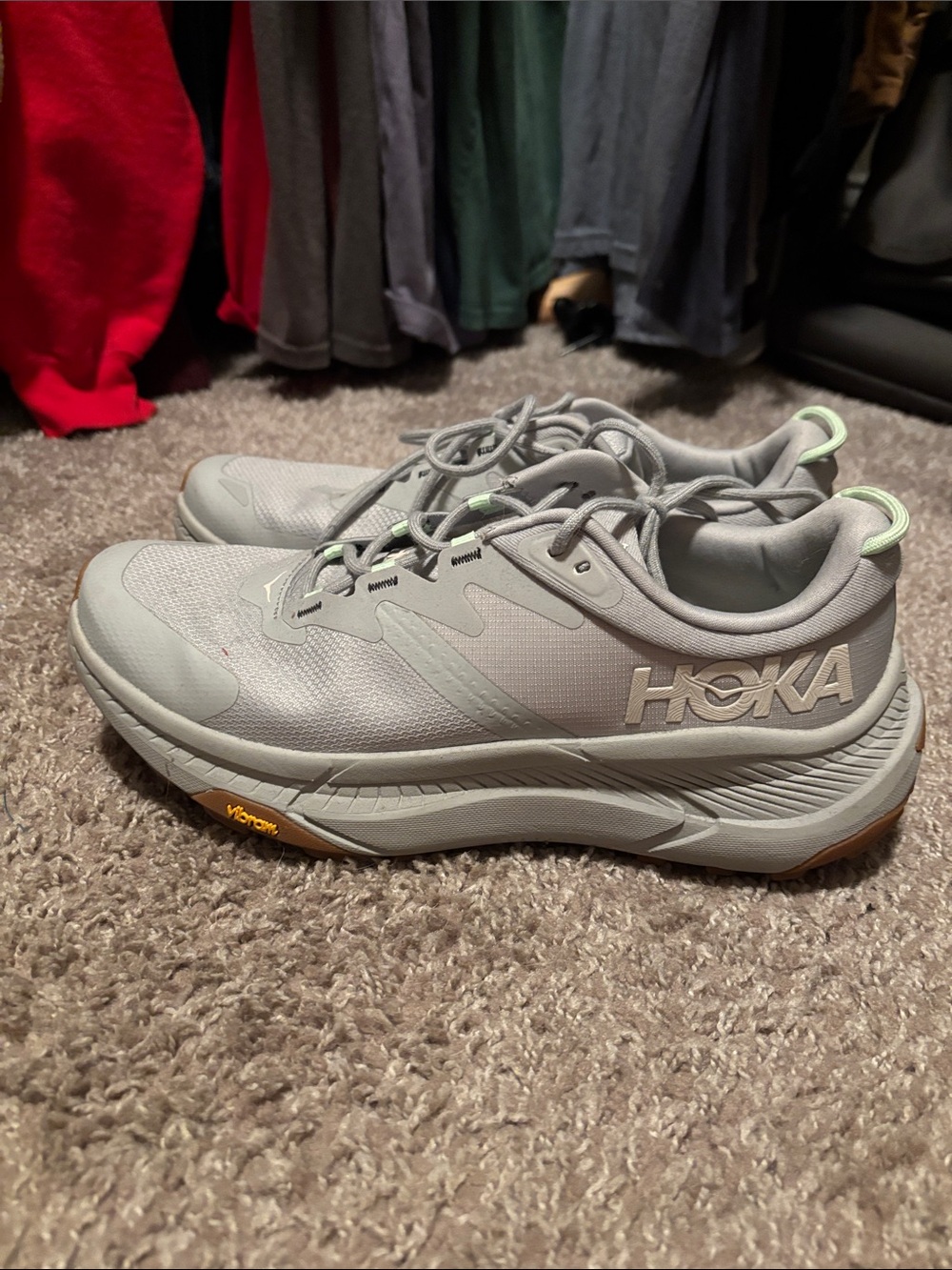 Hoka Women’s Light Gray Athletic Running Shoes with Subtle Lime Accents - Picture 6 of 8